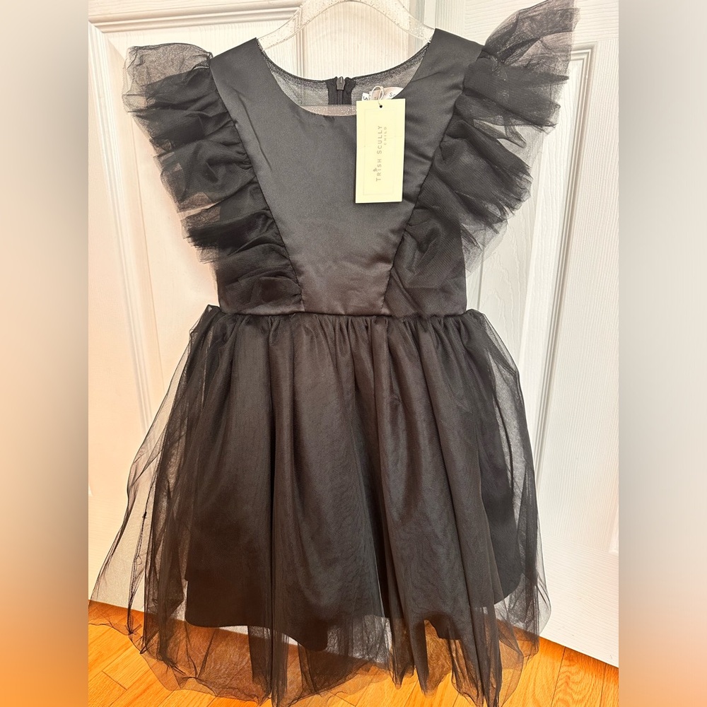 Girls Trish Scully Black Satin and Tool Dress NWT Size 5